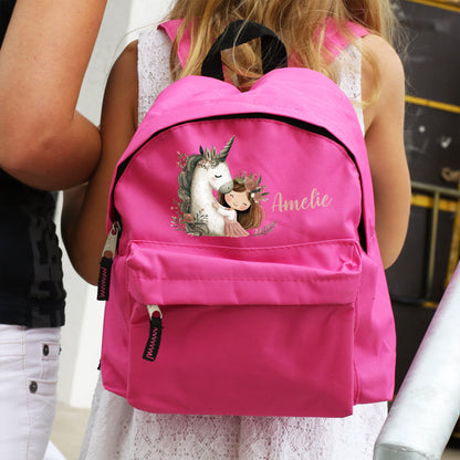 Kindergartenrucksack mit Einhorn, Prinzessin & Name | Rosa/Pink