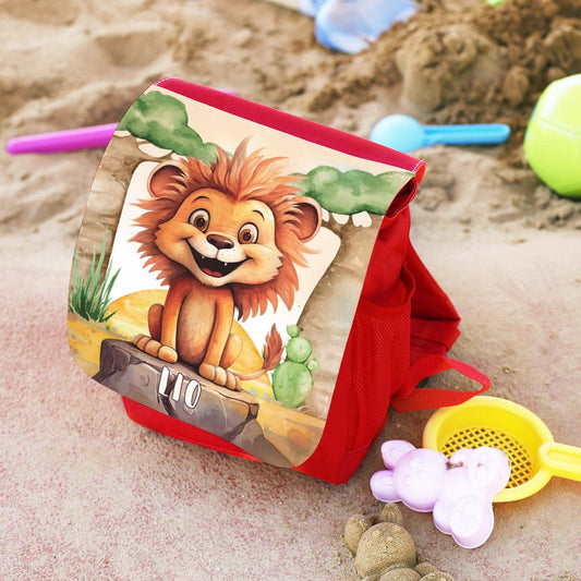 Kindergartenrucksack Löwe in Rot mit Name personalisiert