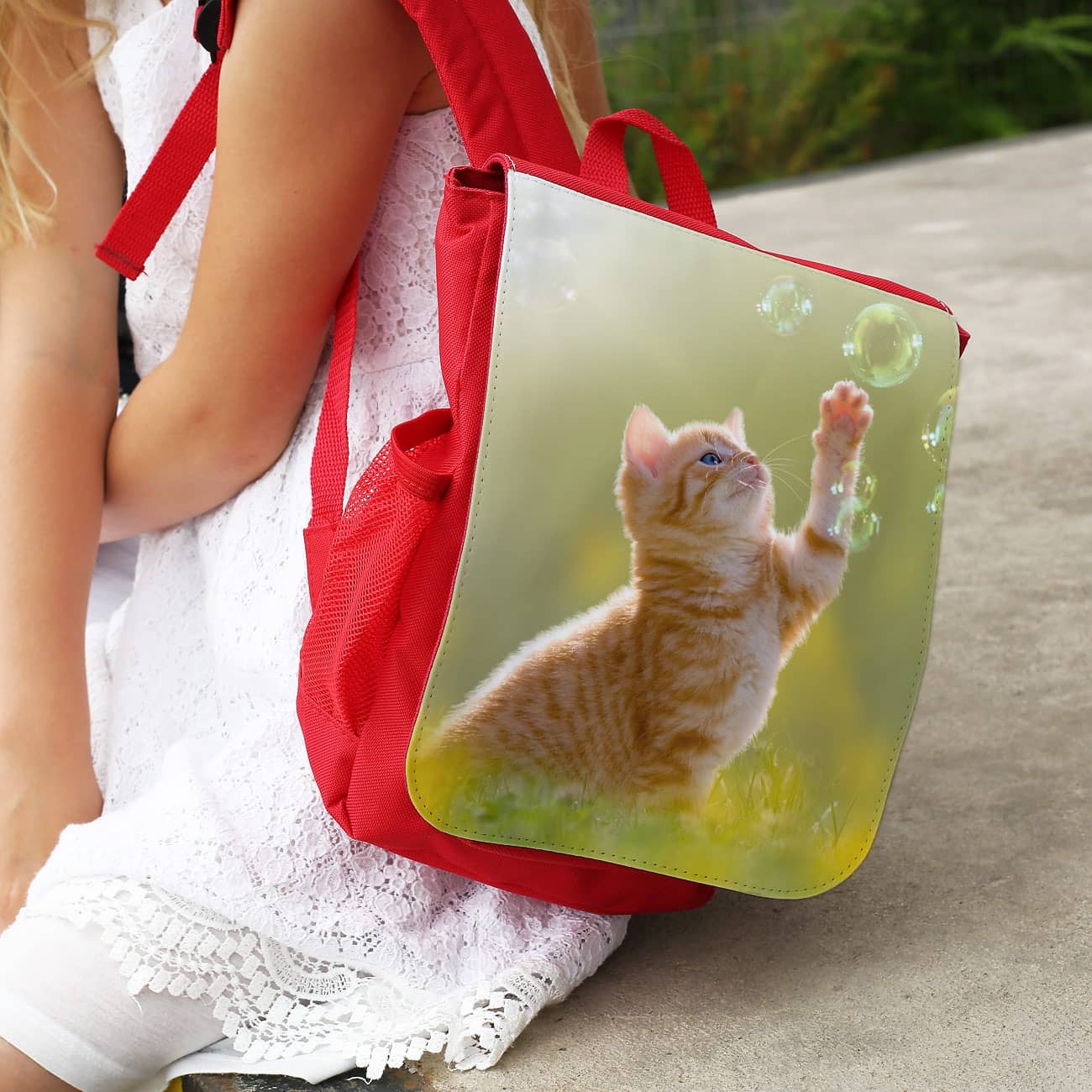 roter Kinderrucksack mit Ihrem schönsten Foto selbst gestalten