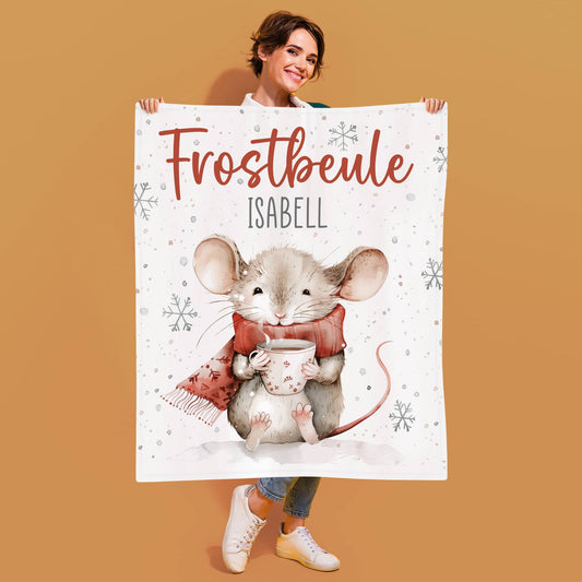 Frostbeule - kleine Kuscheldecke mit Ihrem Wunschnamen und niedlichem Mausmotiv
