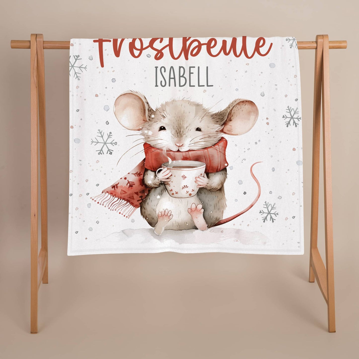 Frostbeule - kleine Kuscheldecke mit Ihrem Wunschnamen und niedlichem Mausmotiv