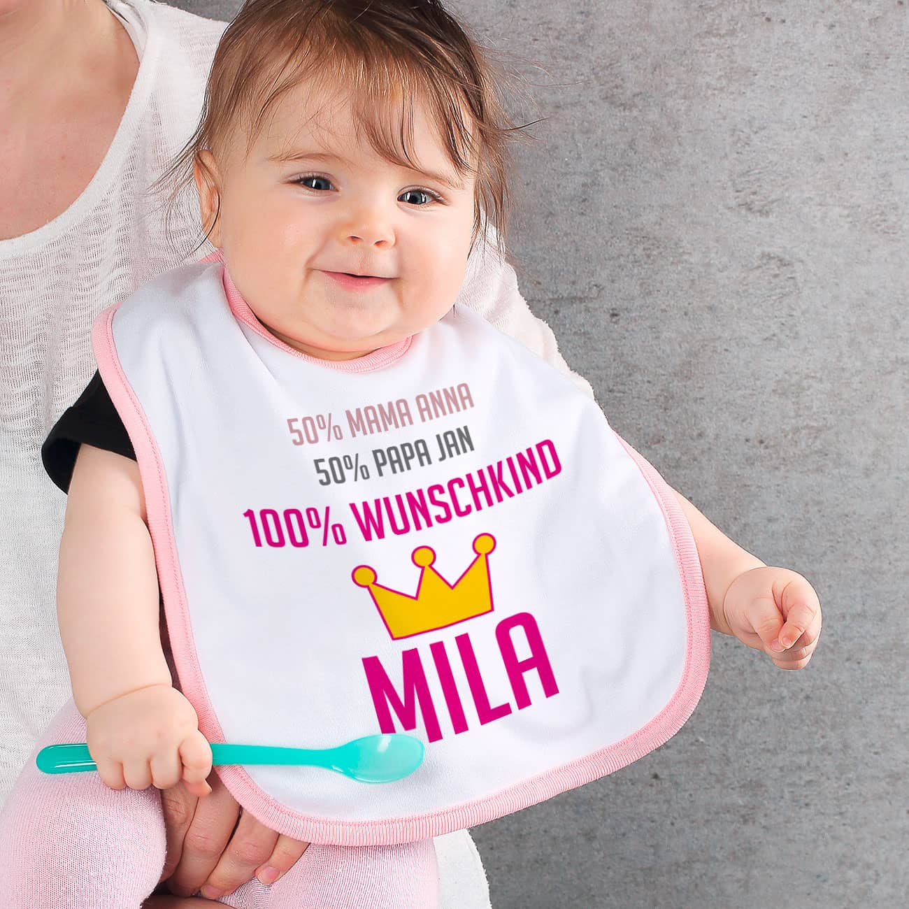 Lätzchen Wunschkind für Babys in rosa 