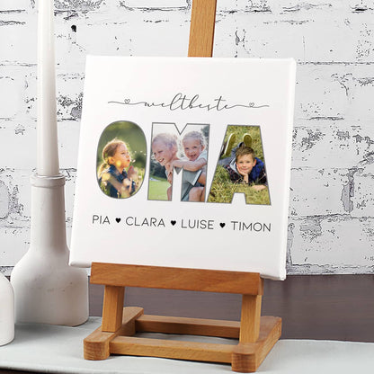 Fotoleinwand - weltbeste Oma - mit 3 Bildern & Namen der Enkel, 20x20 cm