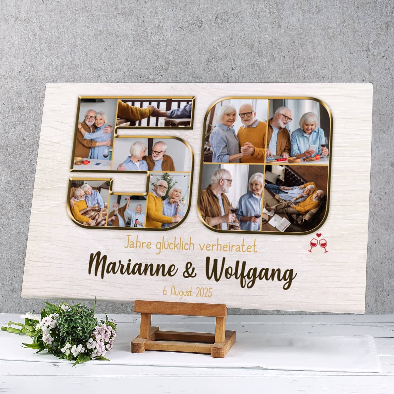 Leinwand zur Goldenen Hochzeit mit 10 Fotos & Wunschtext, 60x40cm