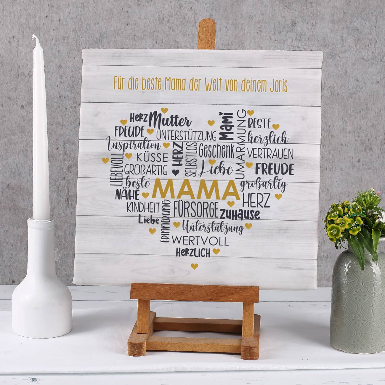 Muttertagsgeschenk - Leinwand mit Herz & Wunschtext 30x30cm