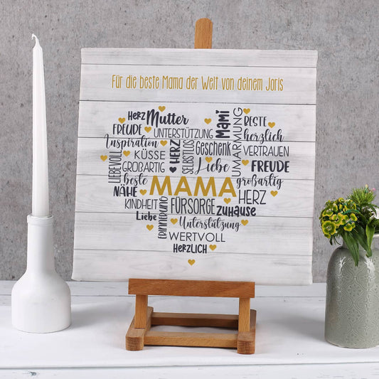 Muttertagsgeschenk - Leinwand mit Herz & Wunschtext 30x30cm