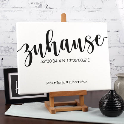 Zuhause - Leinwand mit Koordinaten und Ihren Wunschnamen