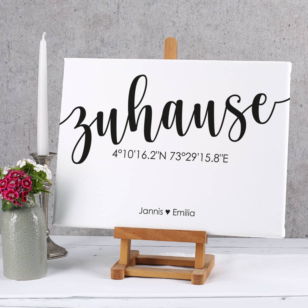 Zuhause - Leinwand mit Koordinaten und Ihren Wunschnamen