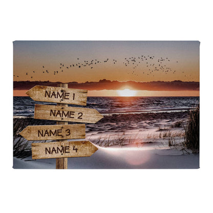 Leinwand mit Wegweisern am Strand