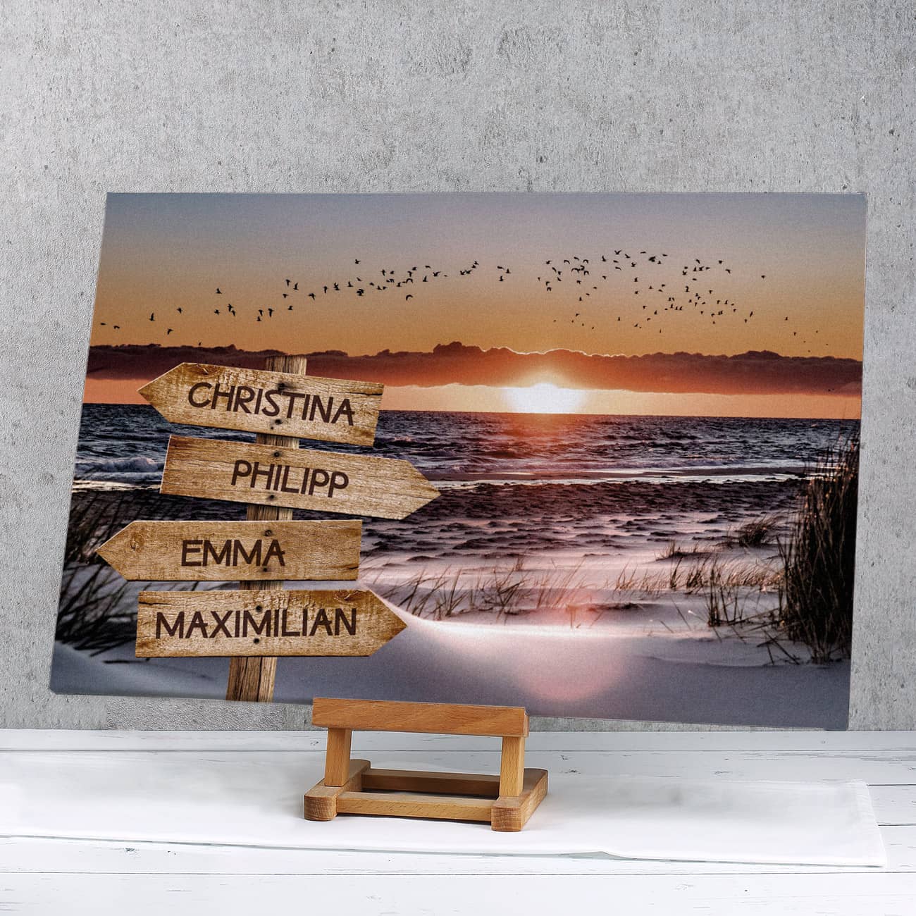 Leinwand - Wegweiser am Strand - mit Platz für 4 Namen