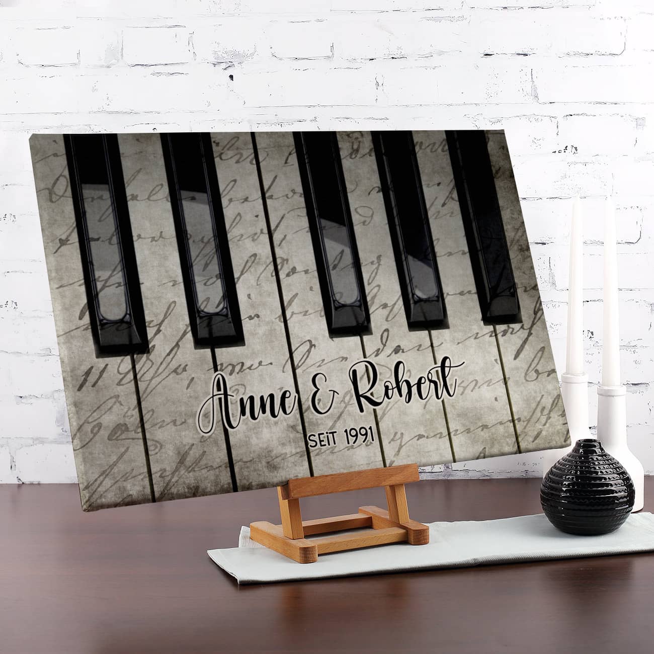 Klaviertasten - Leinwand mit zwei Zeilen Text 60x40cm