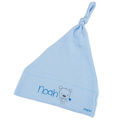 Blaue Babymütze mit Namensaufdruck