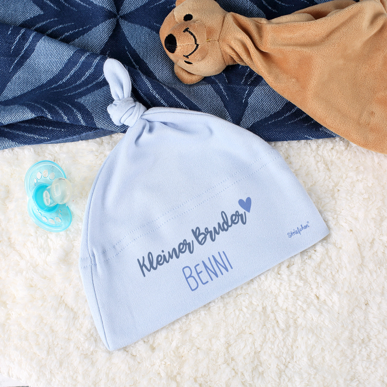 Hellblaue Babymütze - Kleiner Bruder | Personalisiertes Geschenk für Babys zur Geburt