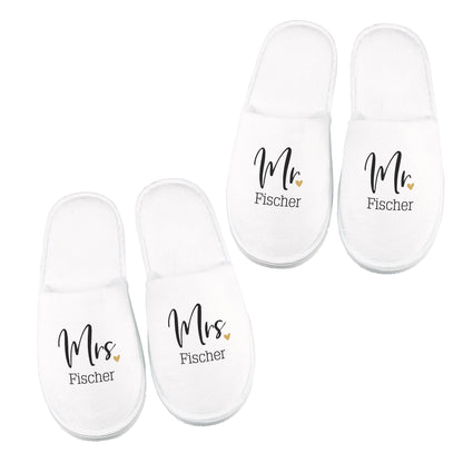 Mr und Mrs Pantoffeln personalisiert mit Namen als Geschenk zur Hochzeit