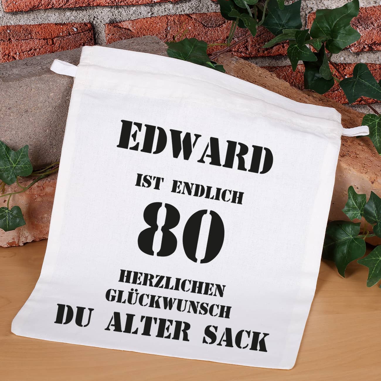 Beutel mit alter Sack Motiv und Namen