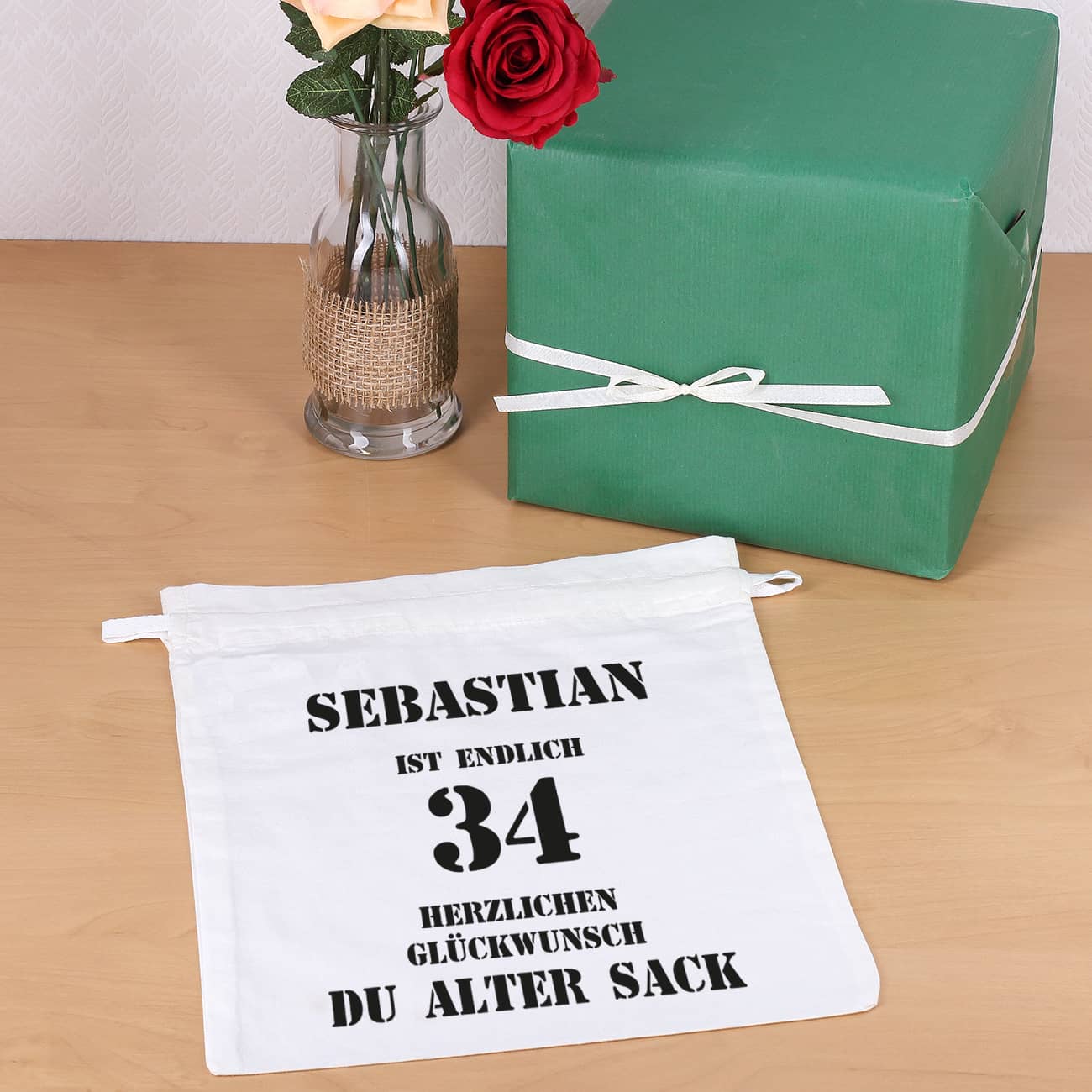 Baumwollsack mit Wunschnamen und Alter