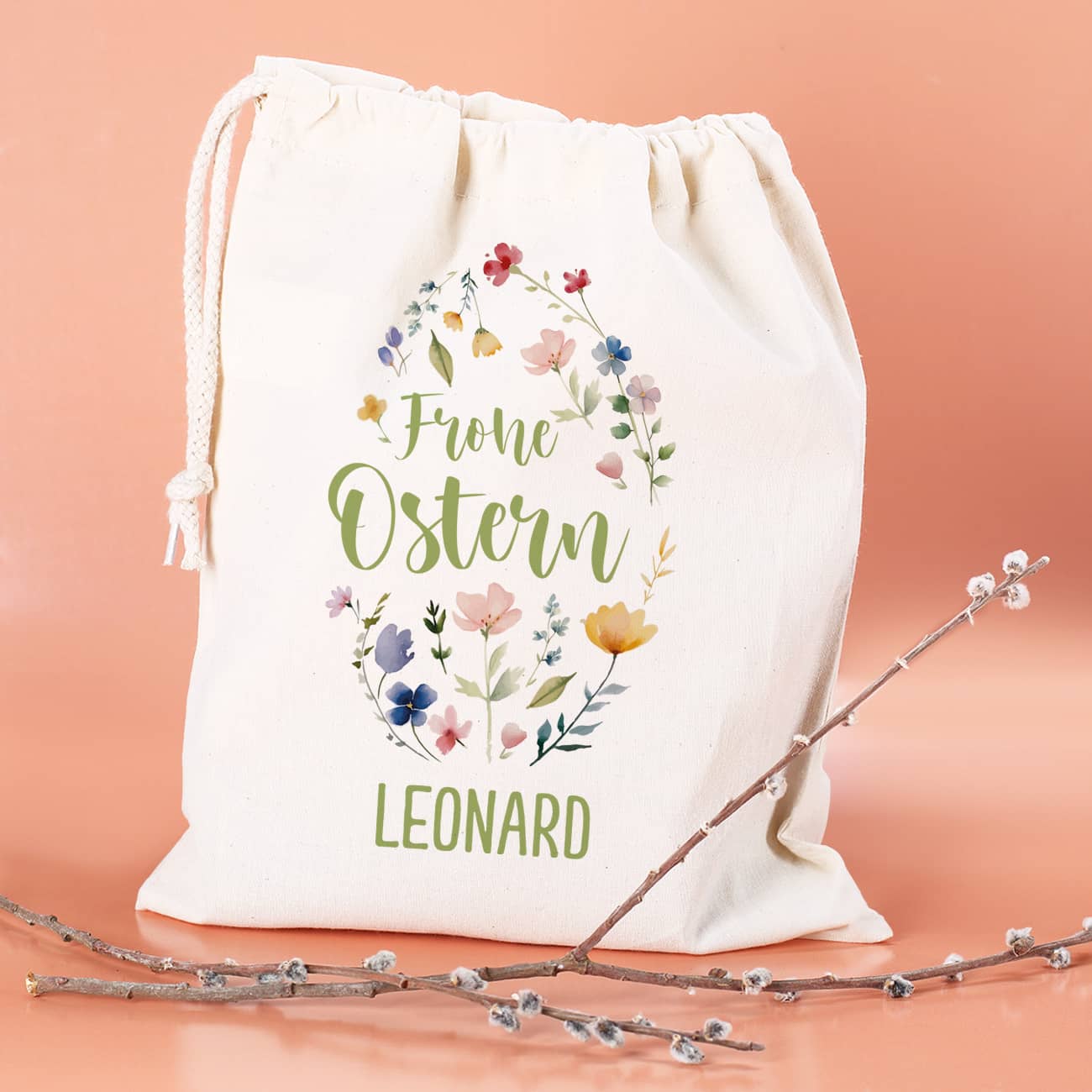 Frohe Ostern Geschenksack mit Name, 25x32 cm
