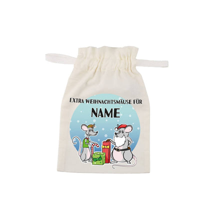 Stoffsack "Extra Weihnachtsmäuse für" mit Ihrem Wunschnamen bedruckt