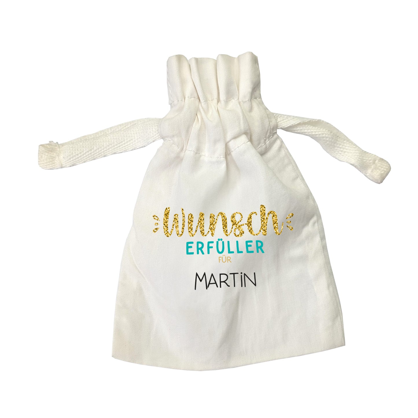 Produktansicht: Geldsäckchen aus Baumwolle mit personalisiertem Motiv Wunscherfüller für Martin