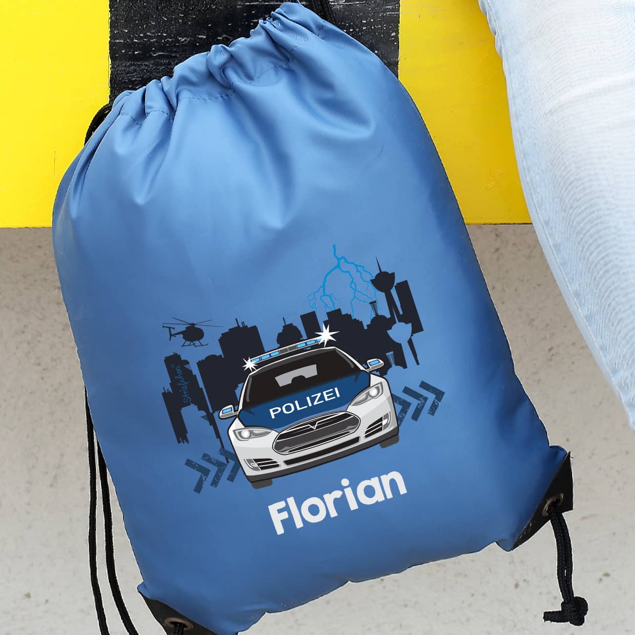Sportbeutel mit Polizeiauto und Name