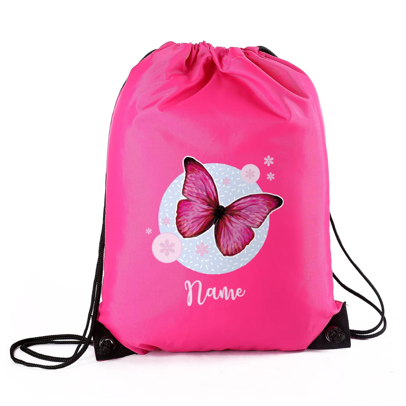 Sportbeutel in Pink mit Schmetterling und Name