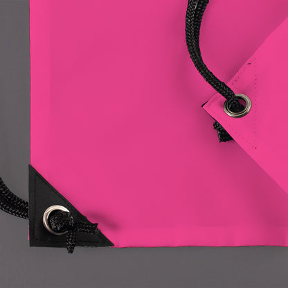 Detailaufnahme untere Ecke vom pinken Sportbeutel mit Kordelzug