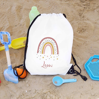 Turnbeutel mit Regenbogenmotiv und Name für Mädchen
