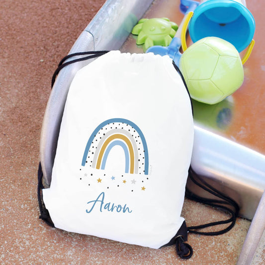 Sportbeutel mit Regenbogenmotiv und Name für Jungen