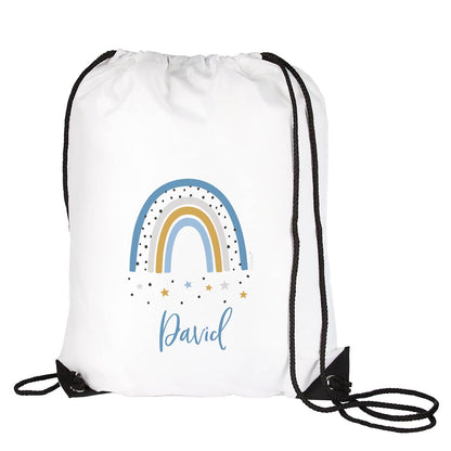 Sportbeutel mit Regenbogenmotiv und Name für Jungen