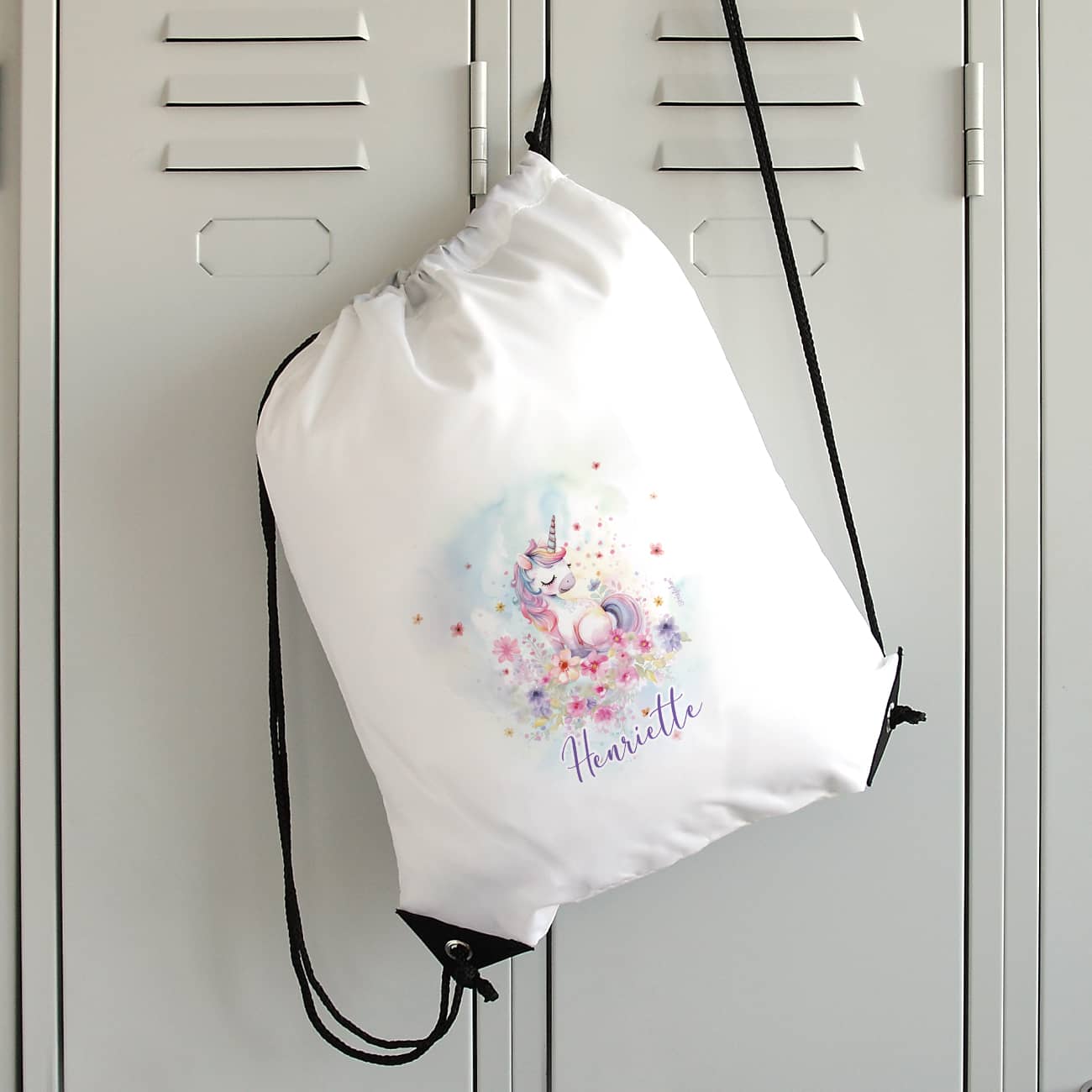 Sportbeutel mit Einhorn-Motiv und Name