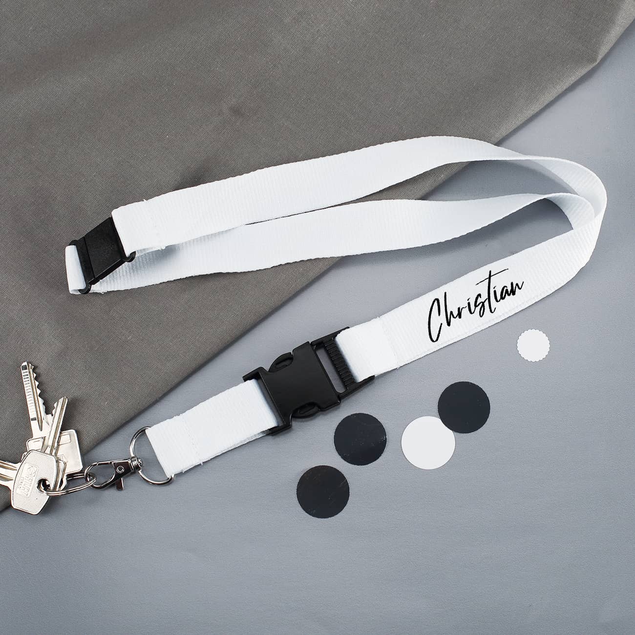 Weißes Lanyard mit separatem Schlüsslclip