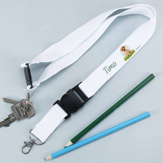 Schlüsselband mit Hundemotiv und Name bedruckt