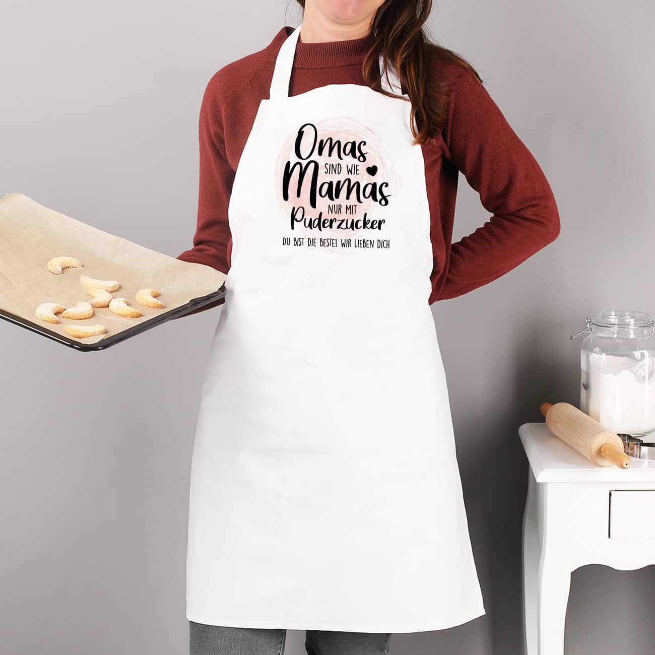 Weiße Backschürze für die Oma
