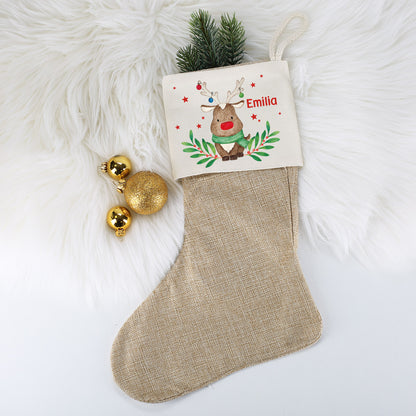 Weihnachtssocke mit Rentiermotiv und Namensaufdruck