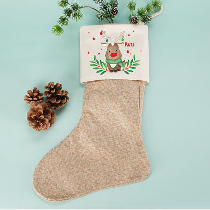 Weihnachtssocke mit Rentiermotiv und Namensaufdruck