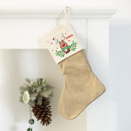 Weihnachtssocke mit Rentiermotiv und Namensaufdruck