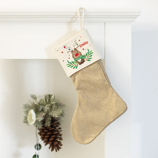 Weihnachtssocke mit Rentiermotiv und Namensaufdruck