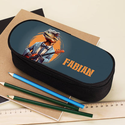 Coole Crazy-Dino - Federmappe mit Dinosaurier am Pick-Bass und Wunschname