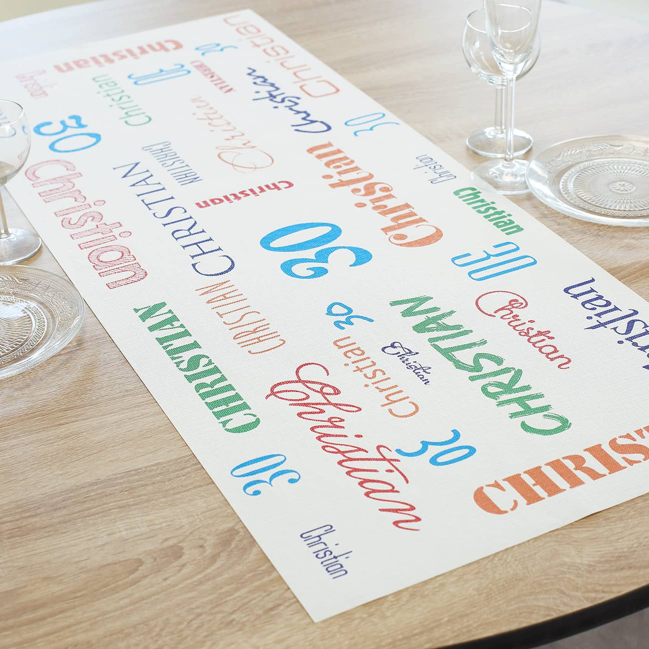 Tischläufer zum Geburtstag als Dekoration mit Name und Alter