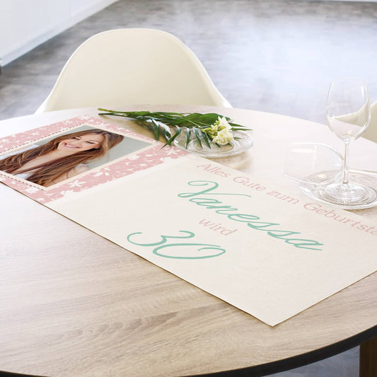 Tischläufer zum Geburtstag mit Foto, Name und Alter