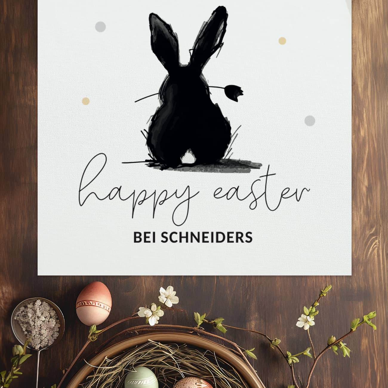 Happy Easter - Tischläufer mit Hase und Wunschtext in 2 Größen verfügbar