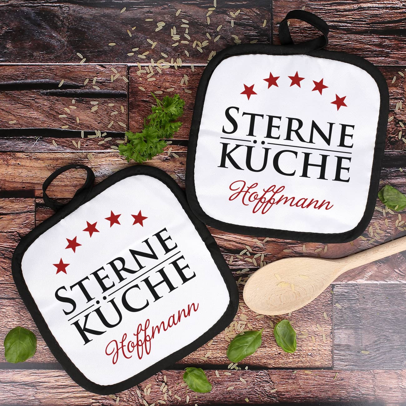 Sterneküche - Topflappen Set mit Familienname