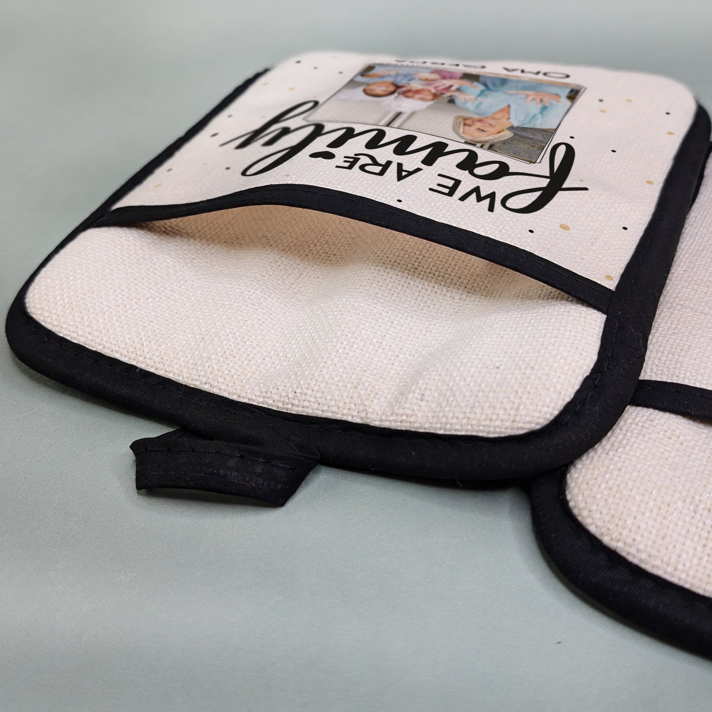 Topflappen 2er Set für die Familie | Personalisierbar mit eigenem Foto