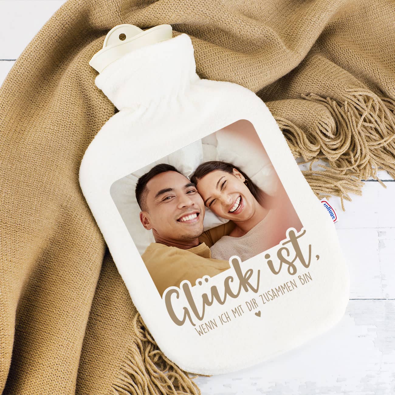 Glück ist Wärmflasche mit Foto