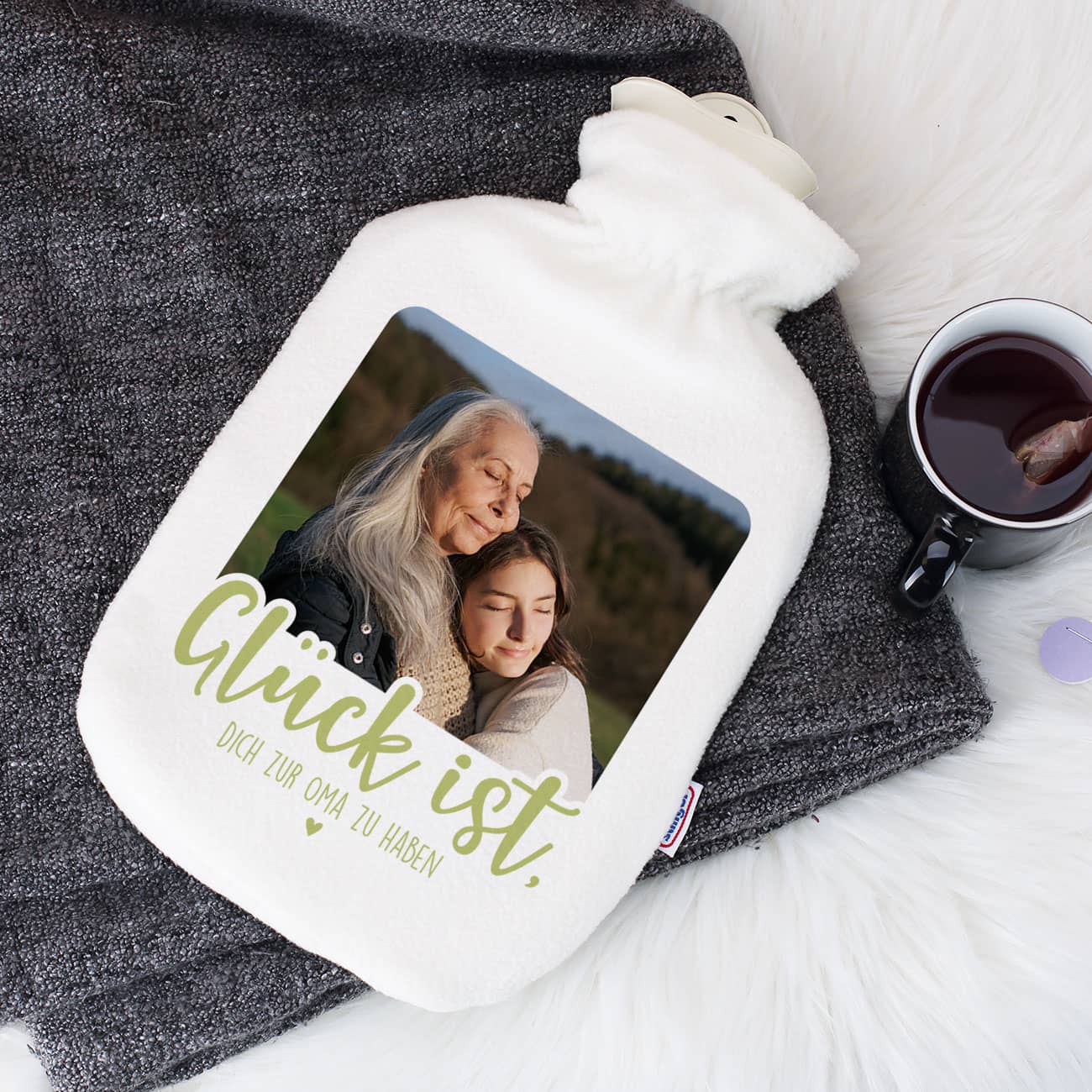 Glück ist Wärmflasche mit Foto