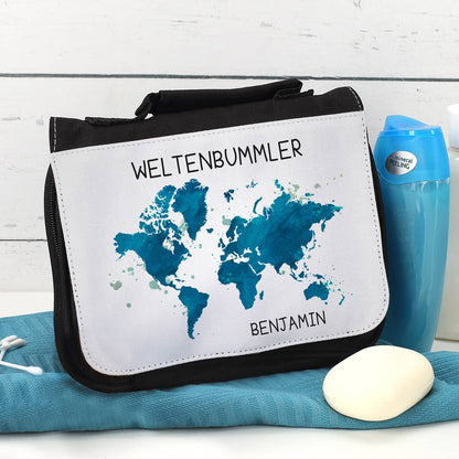 Weltenbummler - Kulturtasche mit Name bedruckt