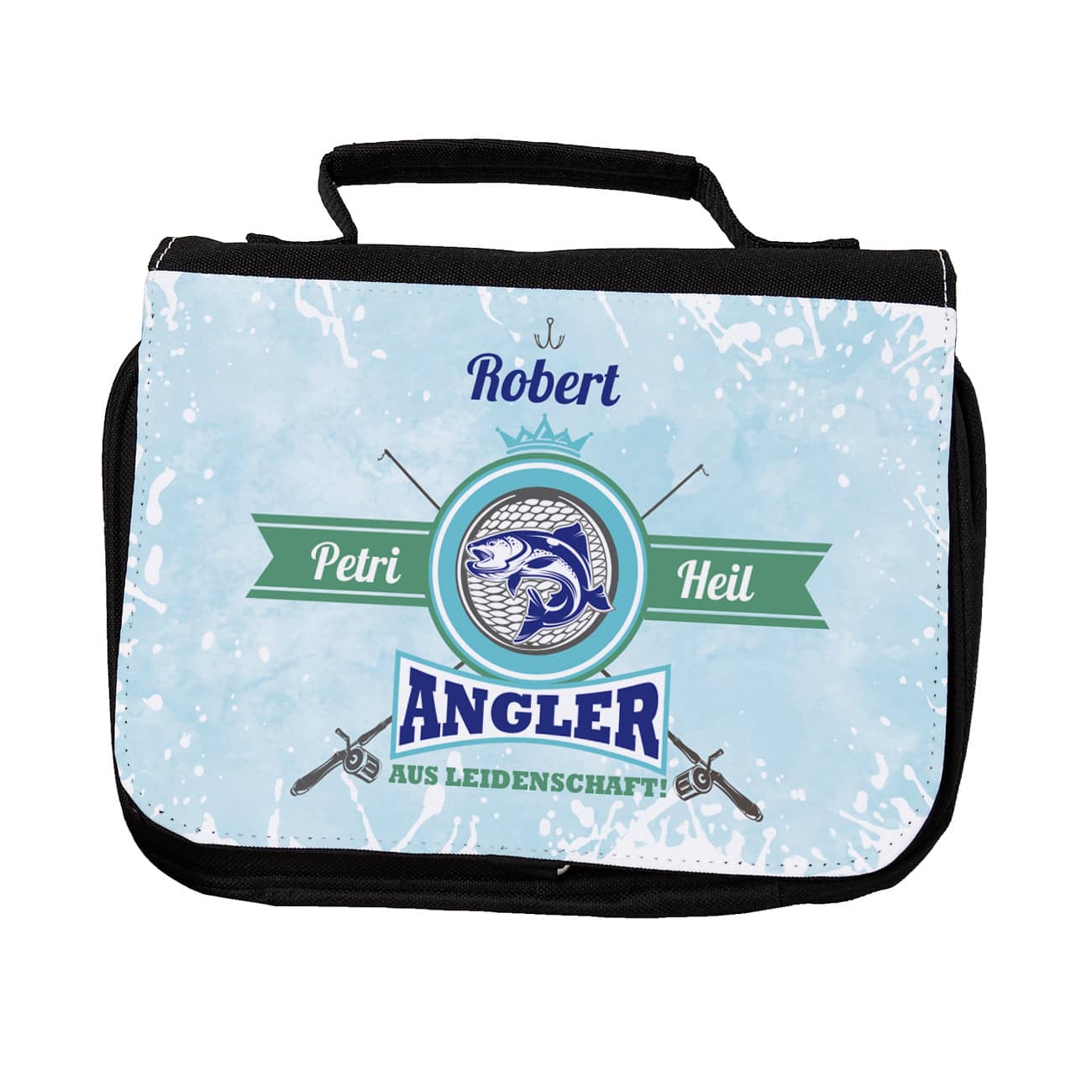 Kulturtasche mit Name für Angler, Anglergeschenk