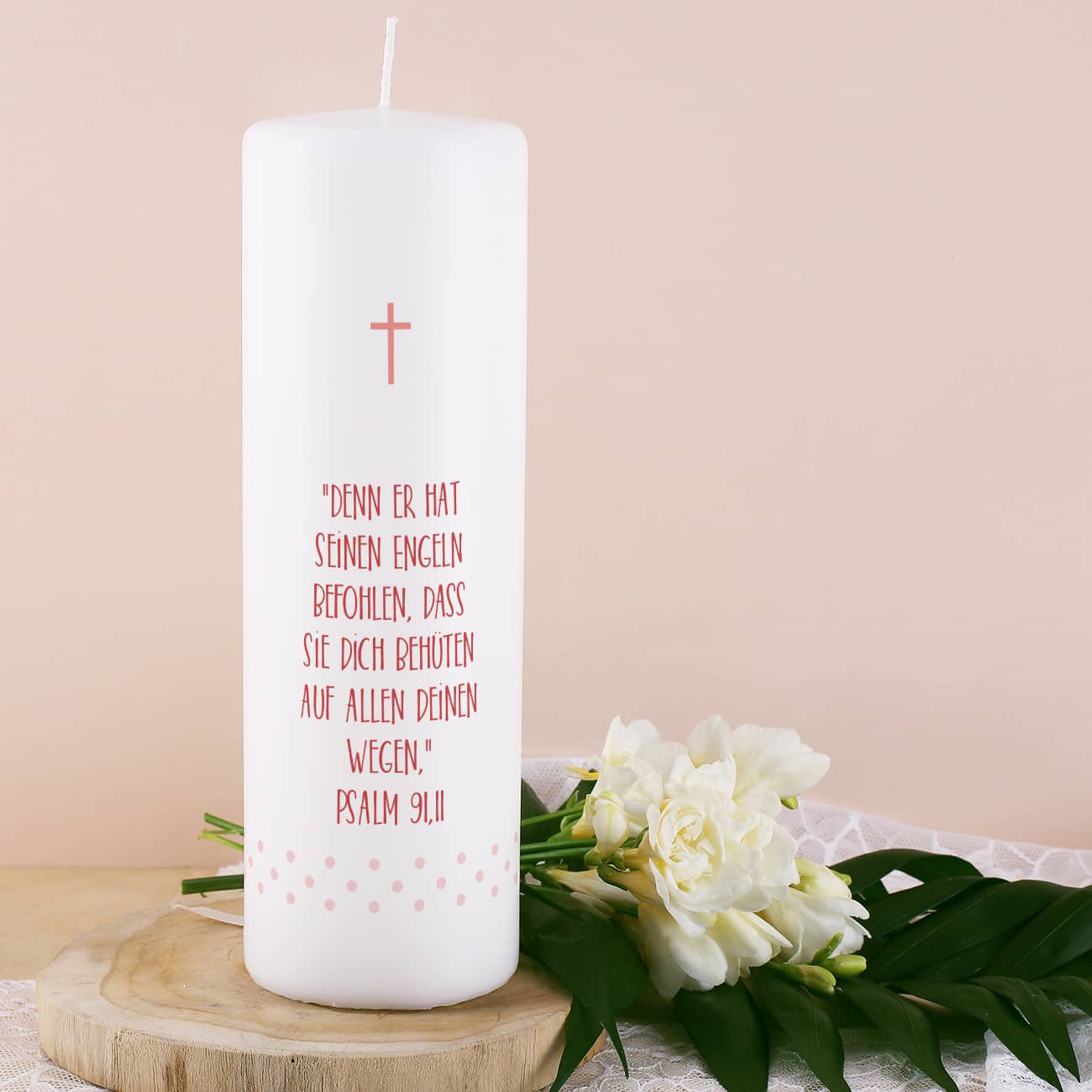 Taufkerze in Rosa mit Fotoaufdruck