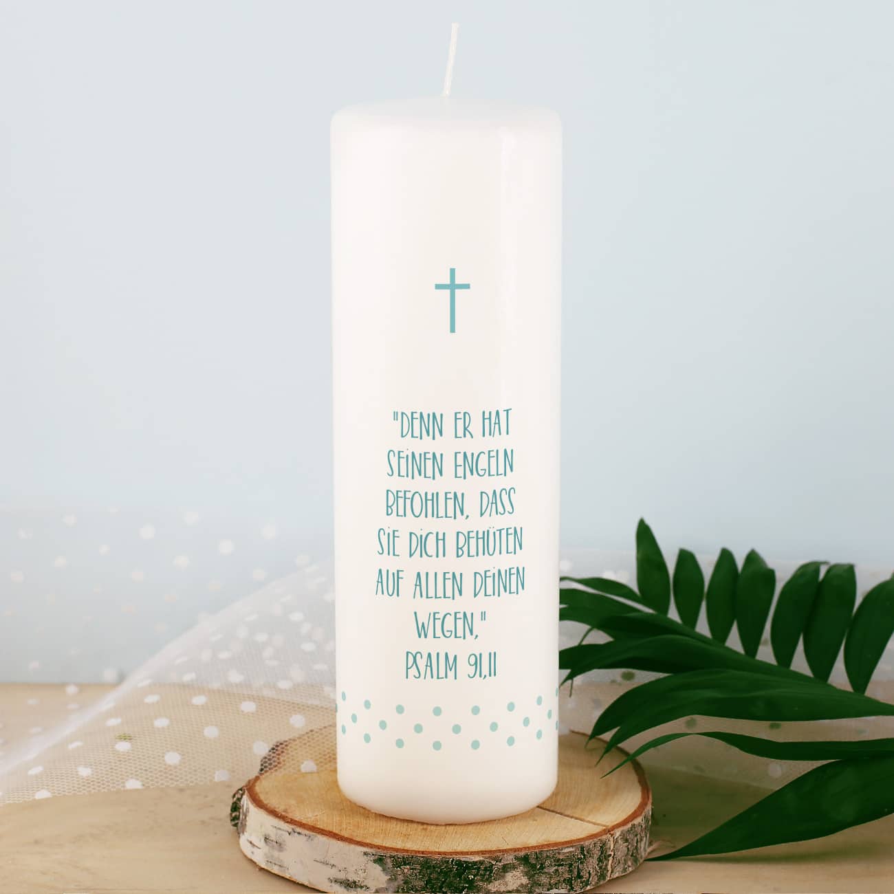 Taufkerze für Jungen mit Foto in Herzrahmen