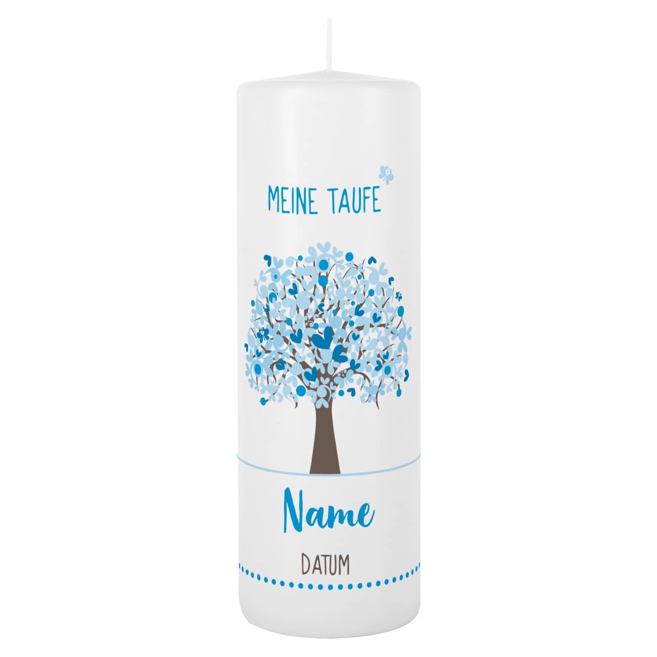  Taufkerze mit blauem Lebensbaum für Jungen